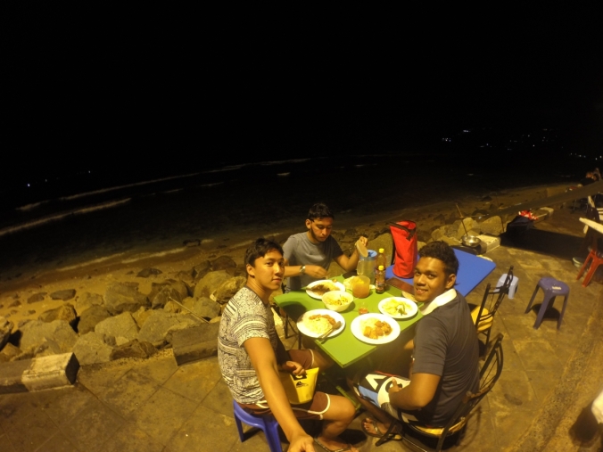 The indians having a nice dinner by the beach